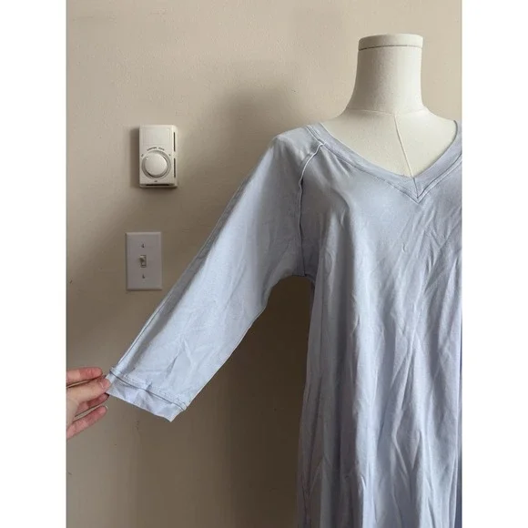 Hanro Pure Essence Nightgown Medium Short Sleeve V Neck Blue Glow 100% Cotton - Picture 4 of 5